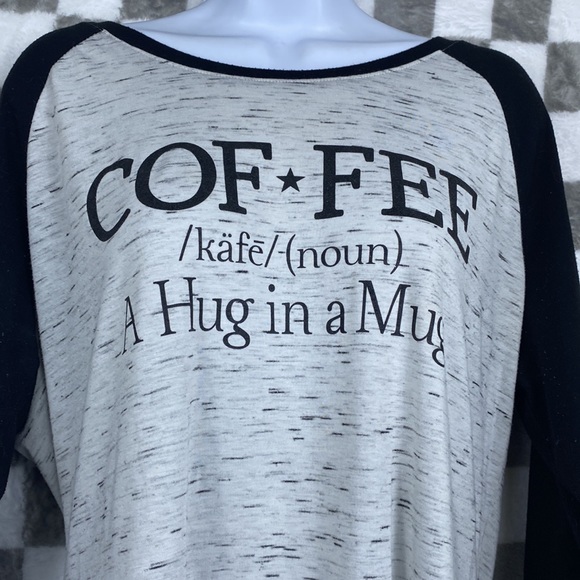 Coffee hug in a mug reglan T-shirt stone grey and black Maurices L top - Picture 2 of 6